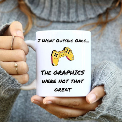 craft maniacs I WENT OUTSIDE ONCE 330 ML WHITE MUG FOR GAMERS Ceramic Coffee Mug(350 ml)