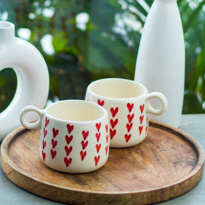Rare Planet Handcrafted Ceramic Set of 1 with Red Hearts Ceramic Coffee Mug(250 ml)