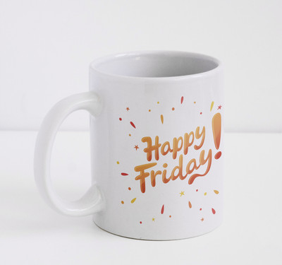 ECFAK Happy Friday Printed Motivational Ceramic Coffee Mug(325 ml)