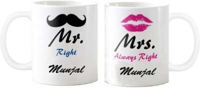 GNS National Mr. & Mrs….Munjal Right Couple Anniversary Ceramic Coffee Mug(330 ml, Pack of 2)