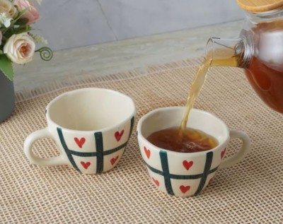 Classydesigners Handcrafted Ceramic Cross Heart Cup Pack- set of 2 Ceramic Coffee Mug(210 ml, Pack of 2)