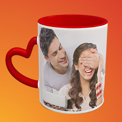 TheWhoop Red Heart Handle Gift Photo And Text Cup Ceramic Coffee Mug(350 ml)