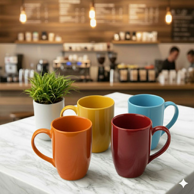Plakasha creations Ceramic Conical Glossy Multicolor Milk/Coffee For Gifting,Birthday,festival Ceramic Coffee Mug(350 ml, Pack of 4)