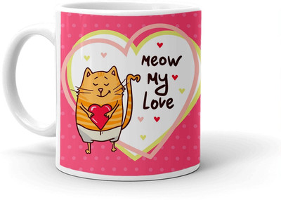 Clapcart Meow My Love Design Printed Ceramic Coffee Mug(350 ml)