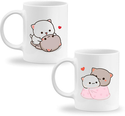 AMAR CREATION Goma & Peach Bear Printed Couple Coffees Brand Set of 2 Ceramic 11oz 350ml Ceramic Coffee Mug(350 ml, Pack of 2)