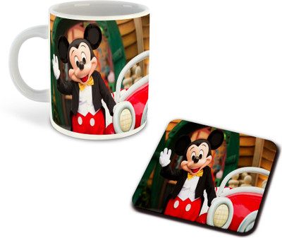 FLEXERSTYLE NEW2025-Mickey Mouse Printed White Coffee With Coaster - D19 Ceramic Coffee Mug(325 ml)