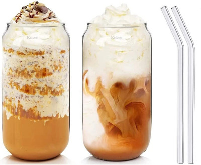 varyon Glass Mason Jars with Straw and Reusable Sipper for Hot and Cold Beverages Glass Mason Jar(400 ml, Pack of 2)