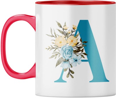 YuBingo Monogrammed A - Stylish Floral Gift, Red Inner & Handle Ceramic Coffee Mug(310 ml)