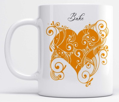 LOROFY Name Bake Printed Orange Heart Design Ceramic Coffee Mug(350 ml)