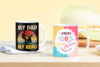 PaMeG Anniversary Gift for Father and Mother, PKMomDadMU-12 Printed Ceramic Coffee Mug(325 ml, Pack of 2)