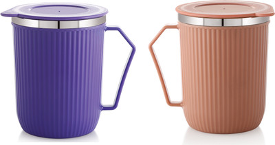 Nabhya Combo OF 2PC ESPRESSSO 270ML Inner Steel Plastic Cups for Coffee Tea,With Handle Stainless Steel, Plastic Coffee Mug(270 ml, Pack of 2)
