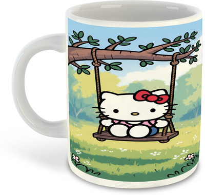 Beyoond Hello Kitty Printed White Ceramic Coffee-D3 Ceramic Coffee Mug(325 ml)