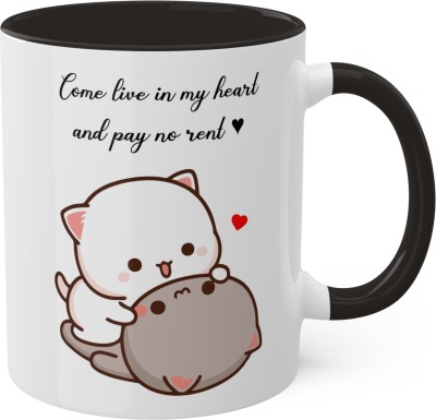 Couples Emotion goma peach mocha mochi cat printed gift for couple Inner Black Ceramic Coffee Mug(325 ml)