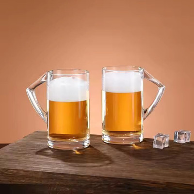 manekk world Premium Glass Beers Clear Heavy Bases with Triangle Handle for Drinks Glass Beer Mug(430 ml, Pack of 2)