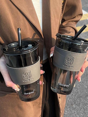 QPBM Reusable Glass Travel Sipper Tumbler with Straw & Lid Juice Tea Glass Coffee Glass Coffee Mug(450 ml, Pack of 2)