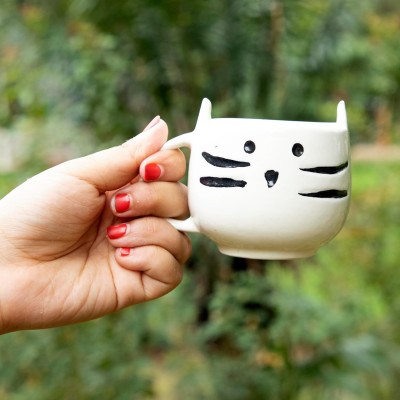 THE WHITE SPACE LIVING Kitten Cat Coffee/Tea Cup for Milk/Green Tea/Cold Coffee Ceramic Coffee Mug(180 ml, Pack of 2)