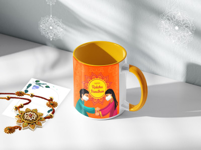 GOMENSI RAKSHA BANDHAN Special Printed Dual Tone Premium Glossy Ceramic Coffee Mug(325 ml)