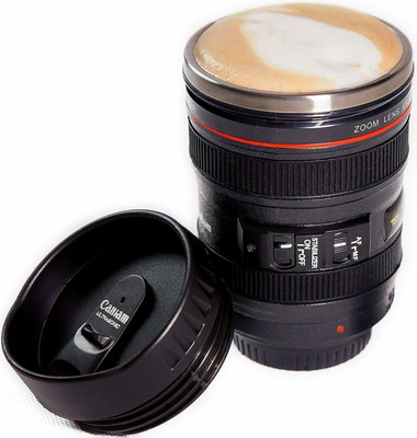 SAI KITCHEN 2 Lid Camera lens Shape Coffee Stainless Steel, Plastic Coffee Mug(400 ml)