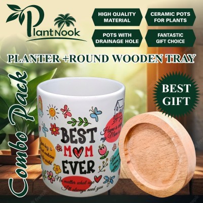 PlantNook Mother's Day Special Planter with loving quotes for moms with wooden tray Ceramic Coffee Mug(330 ml)