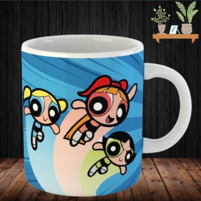 BuyersCue The Powerpuff Girls Printed Blue Cofee Ceramic Coffee Mug(350 ml)