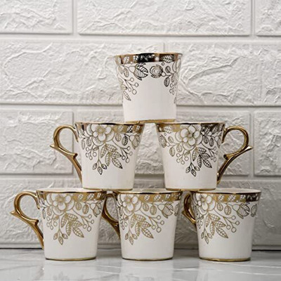 Femora Gold Floral Buds Leaves Teas Ceramic Coffee Mug(160 ml, Pack of 6)
