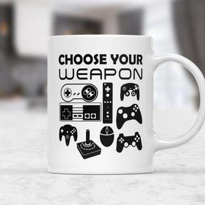craft maniacs CHOOSE YOUR WEAPON 330 ML WHITE MUG FOR GAMERS | BEST GIFT FOR GAMERS Porcelain Coffee Mug(350 ml)