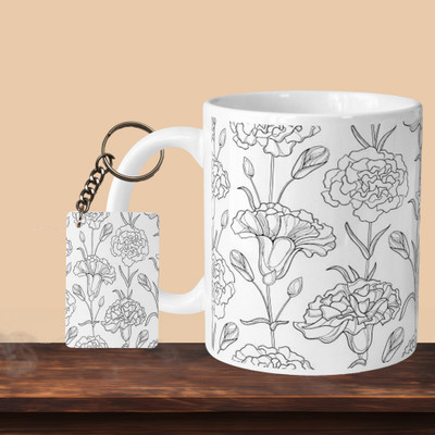 Print Ginnie 101_B/W Flower L-R Ceramic Coffee Mug(325 ml)