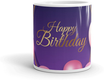 FlashTale Happy Birthday design Printed White Ceramic Coffee Mug(350 ml)