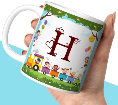 TrendoPrint (AL112) Alphabet Letter H White Printed Ceramic Coffee Mug(350 ml)