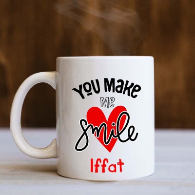 badri creations You Make Me Smile Iffat White Ceramic Coffee Mug(350 ml)