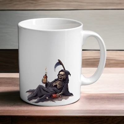 Artify Drinker Death Man Printed Cup For Hot & Cold Tea | White Ceramic Coffee Mug(350 ml)