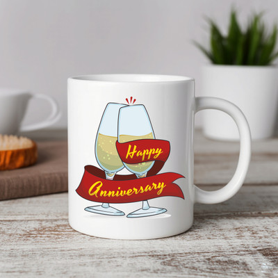 Vihaan Fashions Happy Anniversary Cheers Design Printed Ceramic Coffee Mug(350 ml)