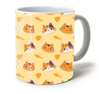 Vihaan Fashions Cute Cat Printed Ceramic Coffee | Colorful Cartoon Kitty Design-690 Ceramic Coffee Mug(350 ml)