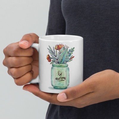 Mr UVD Be Awesome Flower Pot 1004 Gift Item for Friends Students Friends Ceramic Coffee Mug(350 ml)