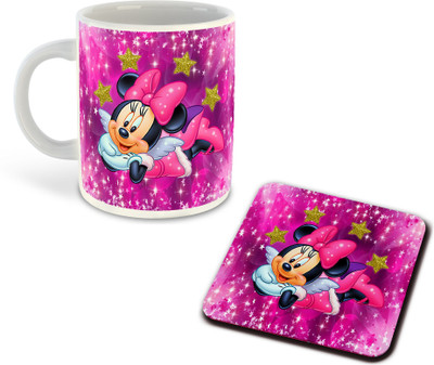 FLEXERSTYLE NEW2025-Mickey Mouse Printed White Coffee With Coaster - D24 Ceramic Coffee Mug(325 ml)