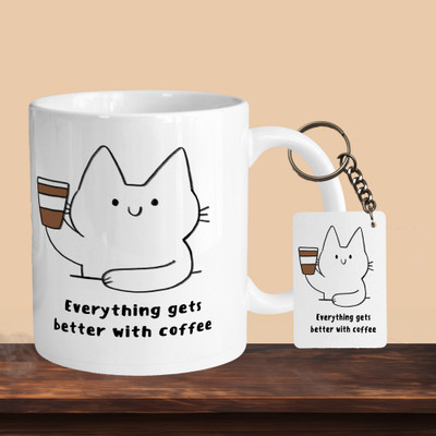 VM MALL 101_Everything Gets Bettwer With Coffee R-R Ceramic Coffee Mug(330 ml)