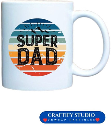 Craftify Studio Super Dad Printed | Retro Sunset Text & Mountain Design | Gift for Fathers | Ceramic Coffee Mug(330 ml)