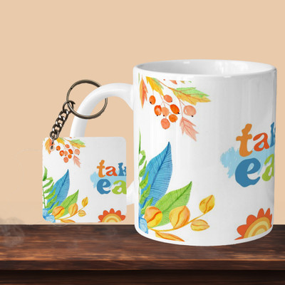 VM SHOPPING MALL Take It Easy L-S Ceramic Coffee Mug(330 ml, Pack of 2)