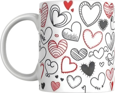 sublix Heart Printed IMPORTED Ceramic coffee mug for Gifting Ceramic Coffee Mug(330 ml)