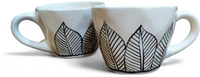 KALAA BY N Handmade Ceramic Leaf Designs Ceramic Coffee Mug(220 ml, Pack of 2)