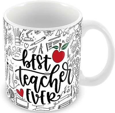 AASTHA IMAGINE Best Teacher Ever Printed Ceramic Ceramic Coffee Mug(350 ml)