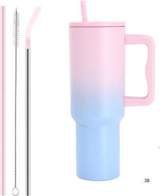 IMAGINEA Gradient Pink, Blue Travel Tumbler with Straw & Handle 1200ml Plastic, Stainless Steel Tumbler(1200 ml)