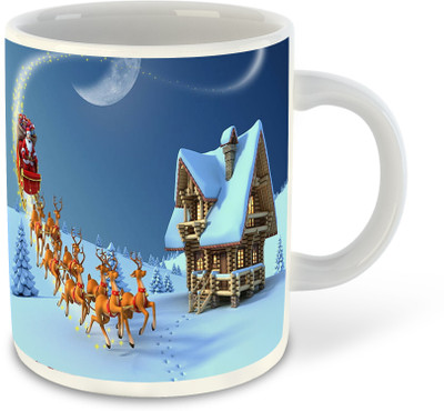 FLEXERSTYLE NEW2025-Merry Christmas Printed White Coffee With Coaster - D12 Ceramic Coffee Mug(325 ml)