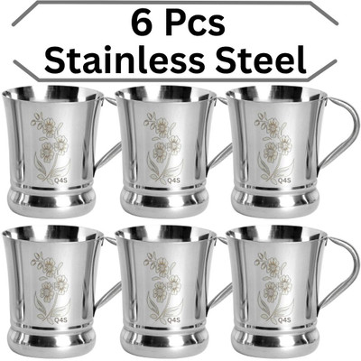 Q4S Laser Flower Pattern Steel cup for Tea Stainless Steel Coffee Mug(171 ml, Pack of 6)