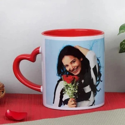 SK Prints Red Heart Handle Photo Printed Ceramic Coffee Mug(325 ml)