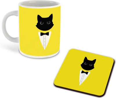 FLEXERSTYLE NEW2025-CSK Cat Lover White Ceramic Coffee With Coaster -D11 Ceramic Coffee Mug(325 ml)