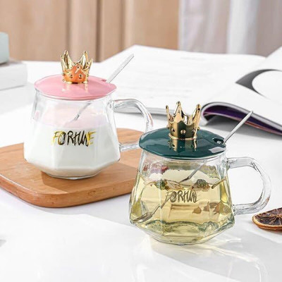 SHREE ENTERPRISE PRESENTS Crown Handle Glass Coffee Mug(500 ml)