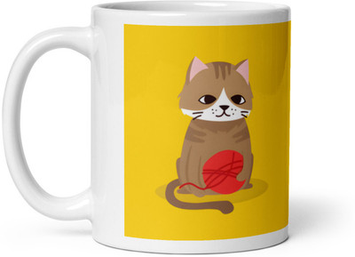 Mr UVD Cat Playing With Wool Ceramic Coffee Mug(350 ml)