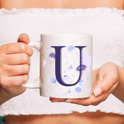 PRINT YOUR DREAM Alphabet 'U' Printed Ceramic Gift Wedding Engagement Anniversary Newlyweds Ceramic Coffee Mug(330 ml)