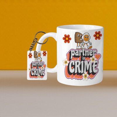 VM SHOPPING MALL Perfect for Coffee and Tea - With Keychain VM Partner In Crime L R Ceramic Coffee Mug(332 ml, Pack of 2)